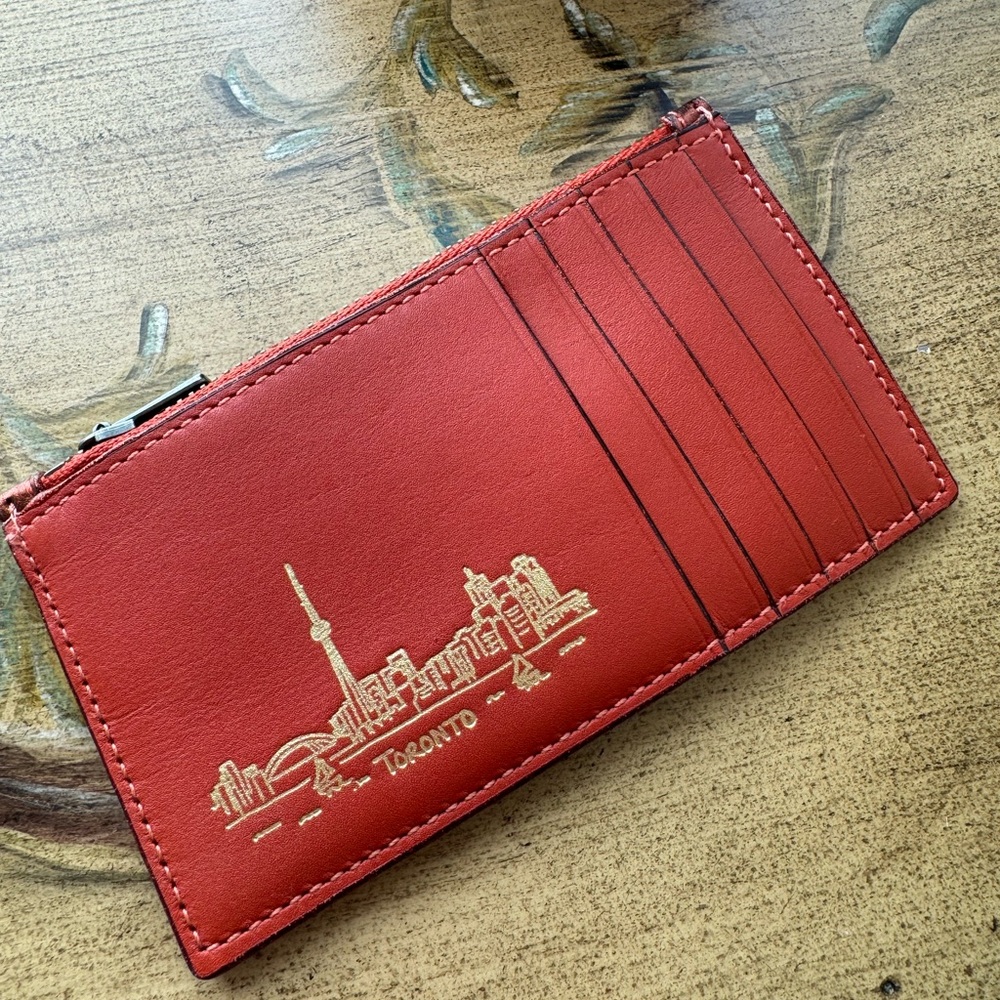 Coach Card Slot Coin Holder Zip Wallet Leather Orange Toronto